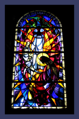 stained glass depicting Christ's departure